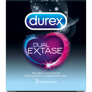 Презервативы Дюрекс Dual Extase рельефные с анестетиком N3